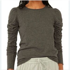 FP We The Free Natasha Ruffle Sleeve Crewneck Top Gray Boho